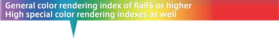 General color rendering index of Ra95 or higher  High special color rendering index as well