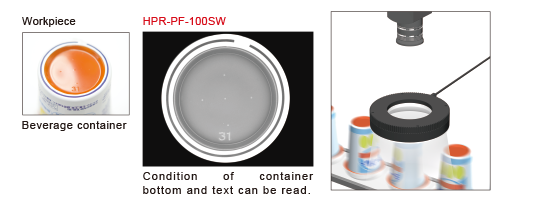 Imaging the bottom surface of a beverage container Condition of container
bottom and text can be read.